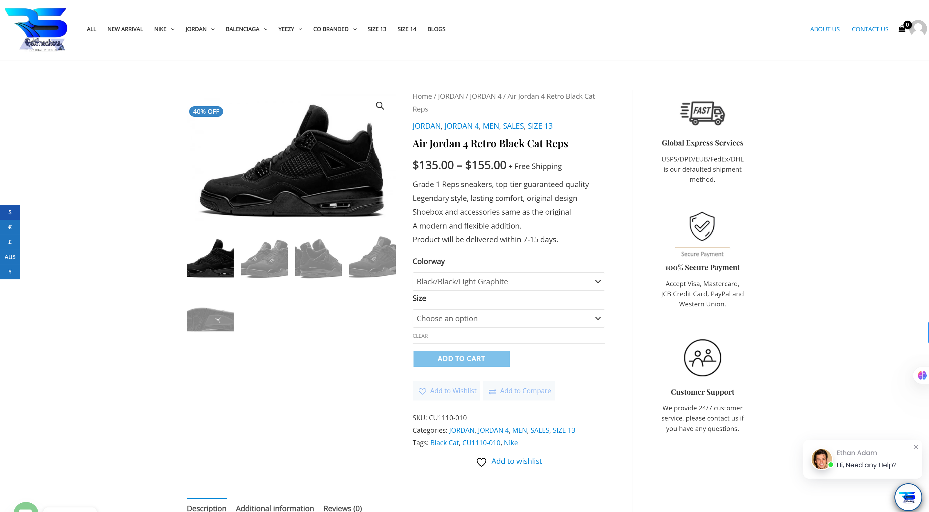 Jordan 4 Retro Black Cat reps etsneakers.org